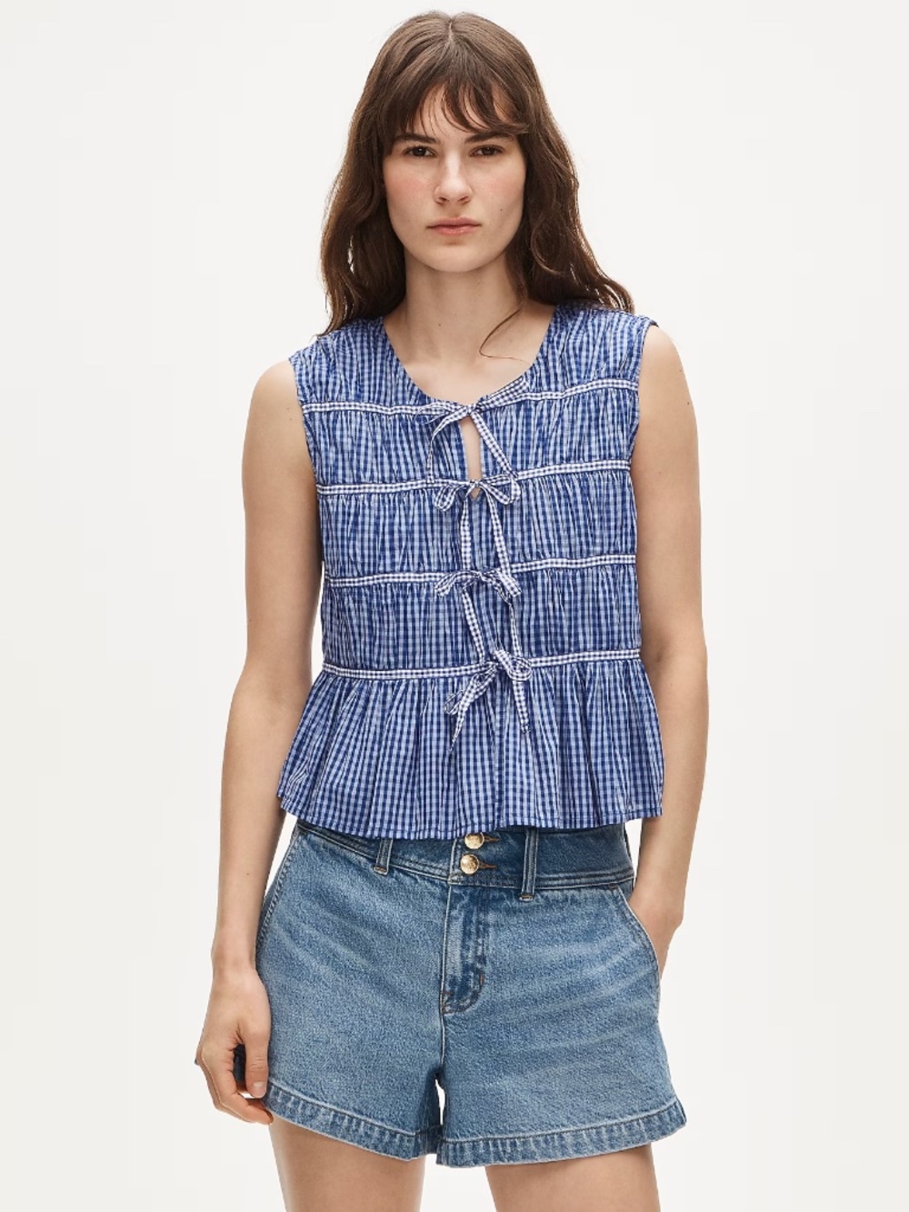 J. CREW Tie-Front Top In Gingham